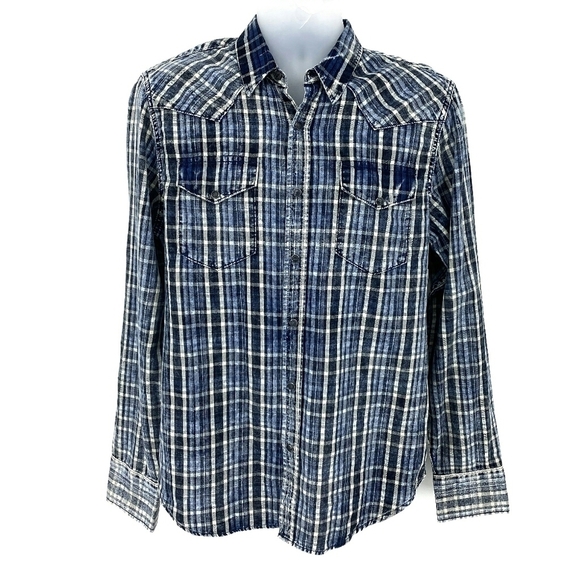 Gap Slim Fit Worn Look Blue Plaid - Picture 1 of 9